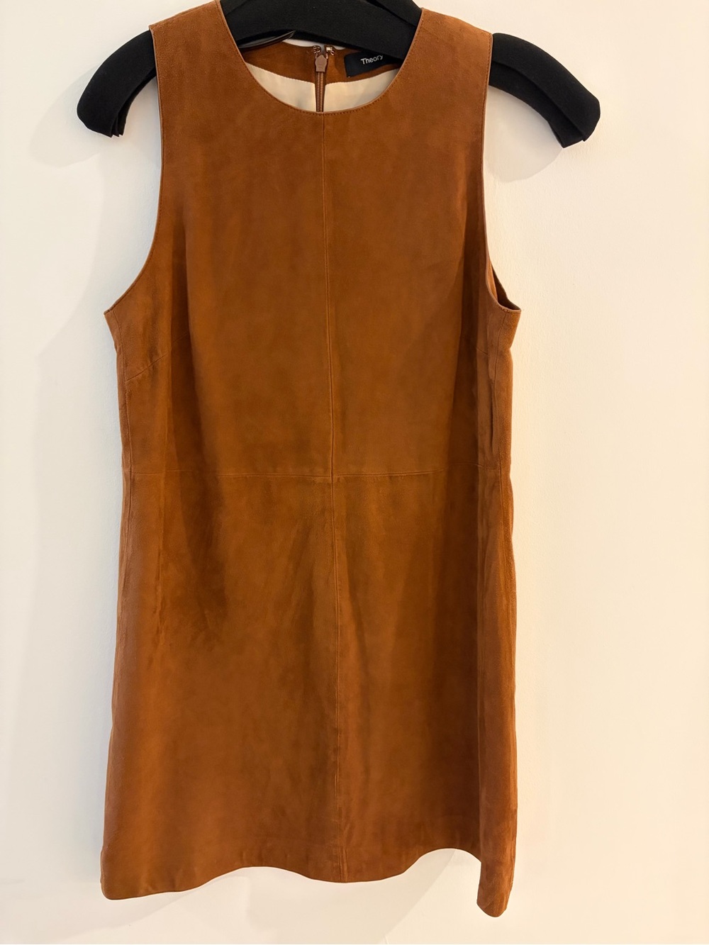 NWT Theory Reece Suede Sleeveless Shift Mini Dress Lt Brown/Cognac/Tan Sz 4
